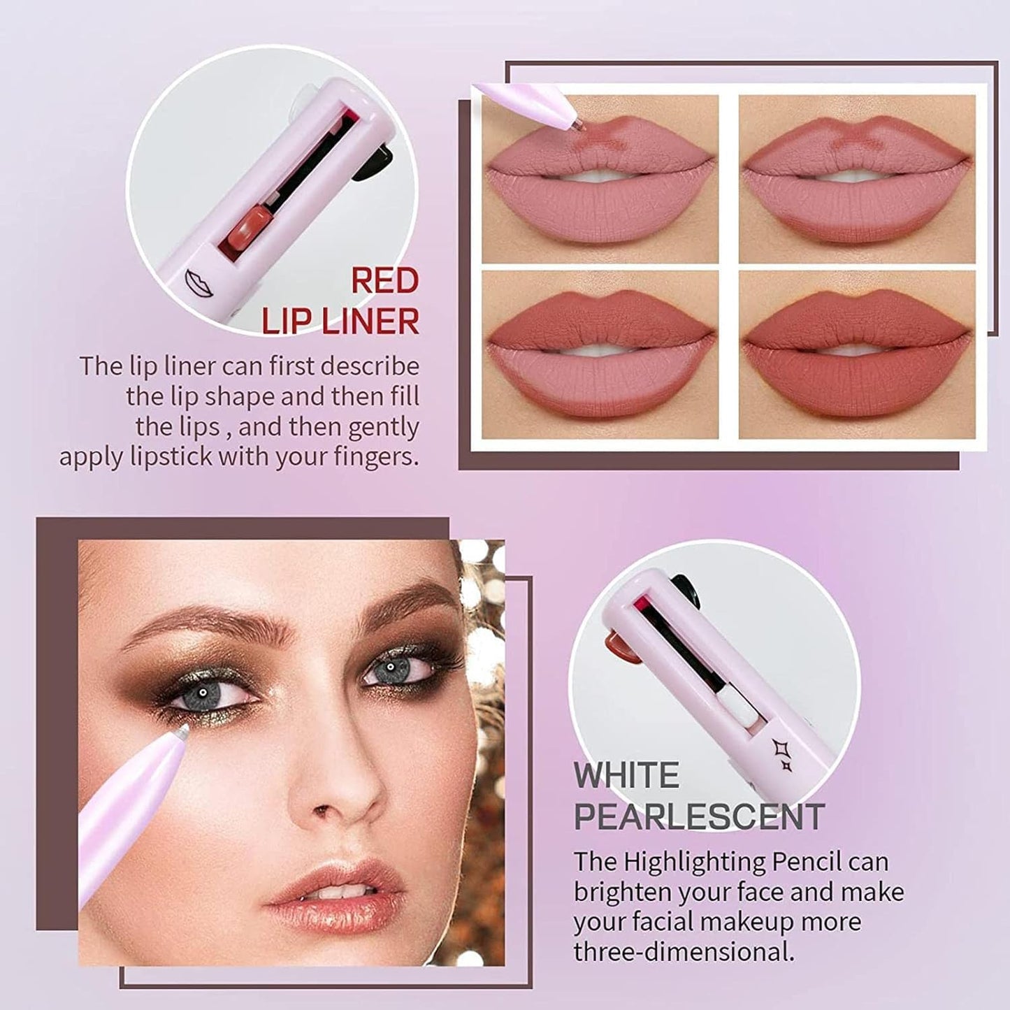4 in 1 Make Up Pen, Multifunctional Eyebrows Eyeliner Lip